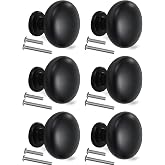 THSIREE 6 Pack Cabinet Knobs Solid Drawer Knobs, Durable Zinc Alloy Cupboard Drawer Knobs for Kitchen Bathroom Closet Dresser Cabinets with 2 Size Screws, Black