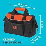 BLACK+DECKER 12-Inch Wide Mouth Tool Bag Zippered Durable 600 Denier Fabric view 4
