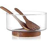 MDLUU Large Glass Salad Bowl with Wood Utensils Set, Serving Bowls for Salad, Layered Fruit Trifle