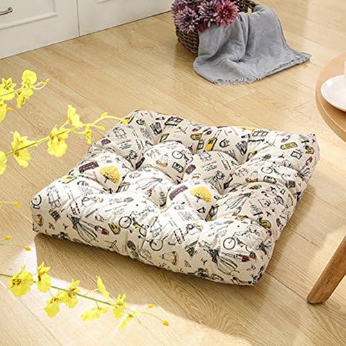 TMJJ Cotton Linen Floor Pillow Square Japanese Futon Seat Cushion Thicken Chair &amp; Bay Window Pad 21" x 21",Dawn