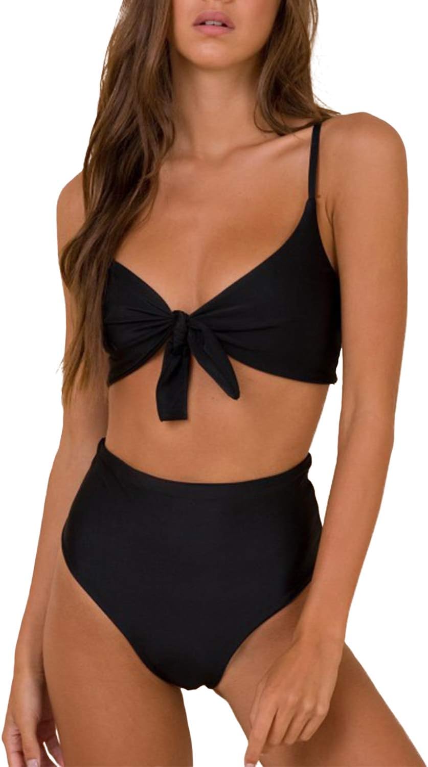 Women's High Waisted Bikini Set Tie Two Piece Swimsuit Cute Bathing Suit