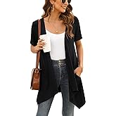 Veryoung Floral Short Sleeve Cardigans for Women Casual Drape Open Front Lightweight Summer Cardigan with Pocket High Low Hem