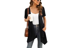 Veryoung Floral Short Sleeve Cardigans for Women Casual Drape Open Front Lightweight Summer Cardigan with Pocket High Low Hem
