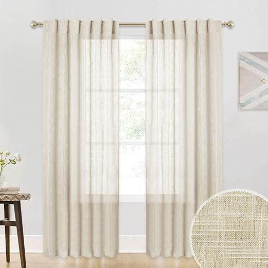 Amazon Com Semi Sheer Curtains For Bedroom Linen Texture Wave