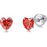 Limerencia Heart Birthstone Screw Backs Earrings G23 Implant Grade Titanium Stud Earrings 20G Hypoallergenic Cubic Zirconia Tragus Piercing Post for Sensitive Ears