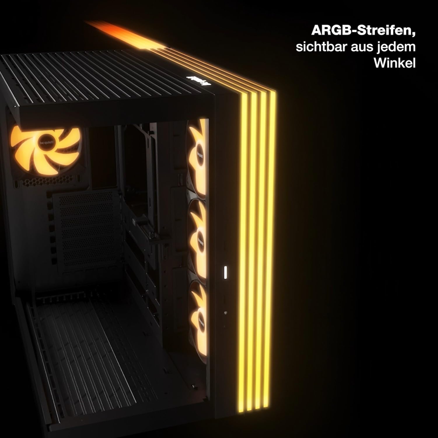 be quiet! Light Base 600 LX Black PC-Gehäuse, atemberaubender Panorama-Blick, Show Case, Dual Chamber Design, massiver ARGB LED-Streifen, 4 Light Wings LX PWM Lüfter, invertiert und horizontal nutzbar 2