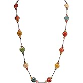 MINACHI Hippie Bohemian Colorful Ceramic Bead Long Strand Necklace, Boho Hippie Beach Summer Statement Jewelry Gift for Women