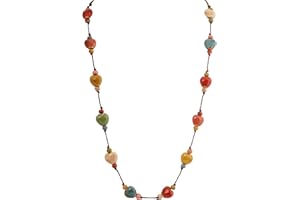 MINACHI Hippie Bohemian Colorful Ceramic Bead Long Strand Necklace, Boho Hippie Beach Summer Statement Jewelry Gift for Women