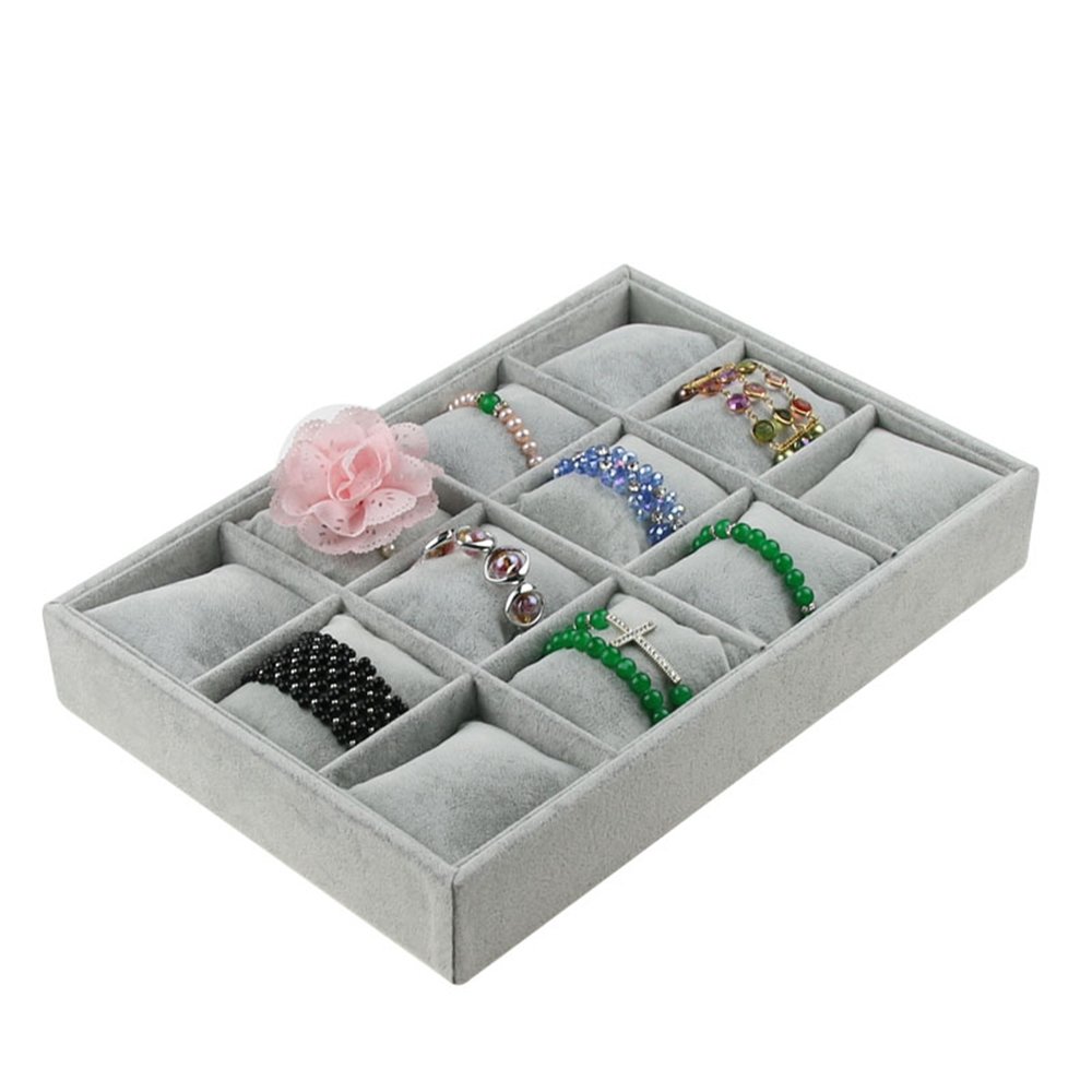 Bocar Grey Velvet Jewelry Display Showcase Organizer Holder for Necklace Bracelet Ring Earring (GP-12ZT)