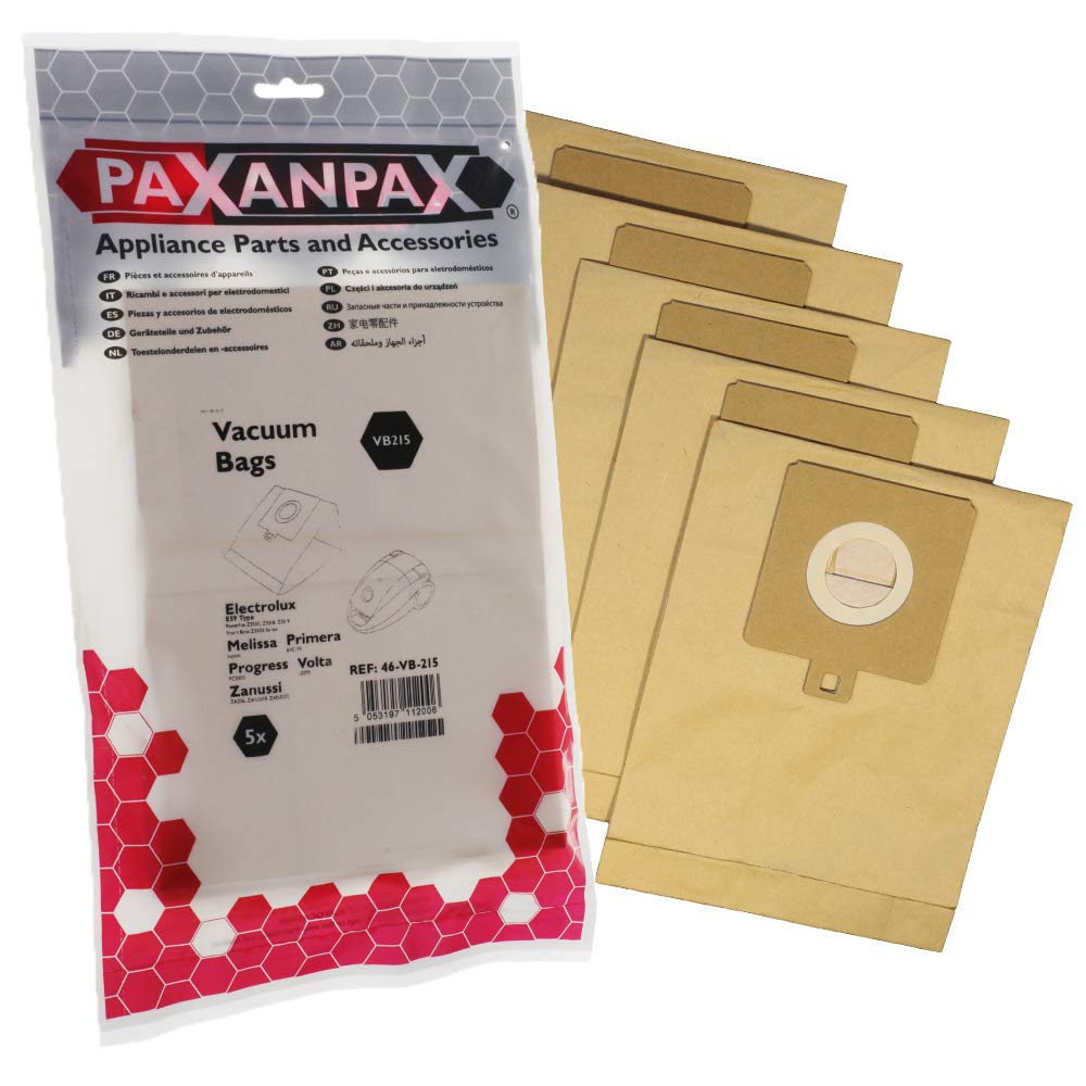 Paxanpax VB215 Compatible Paper Bags For Electrolux 'E59' Powerlite Z3300, Z3318, Z3319, Smart Boss Z3300 Series (Pack of 5), Brown