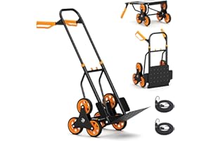 LAKEEN Stair Climbing Cart and Dolly,Heavy Duty Hand Truck 440 Lbs Capacity with Telescoping Handle and 6 Rubber Wheels for Shopping,Moving,Family,Office Use(Yellow)