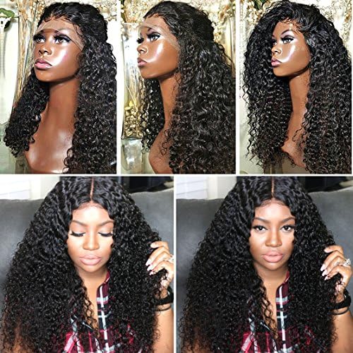 Brazilian Virgin Hair Full Lace Human Hair Wigs for Black Women Curly Hair Full Lace Front Wigs Glueless Lace Front Wig with Baby Hair(18inch with 130% density, Full Lace wigs)