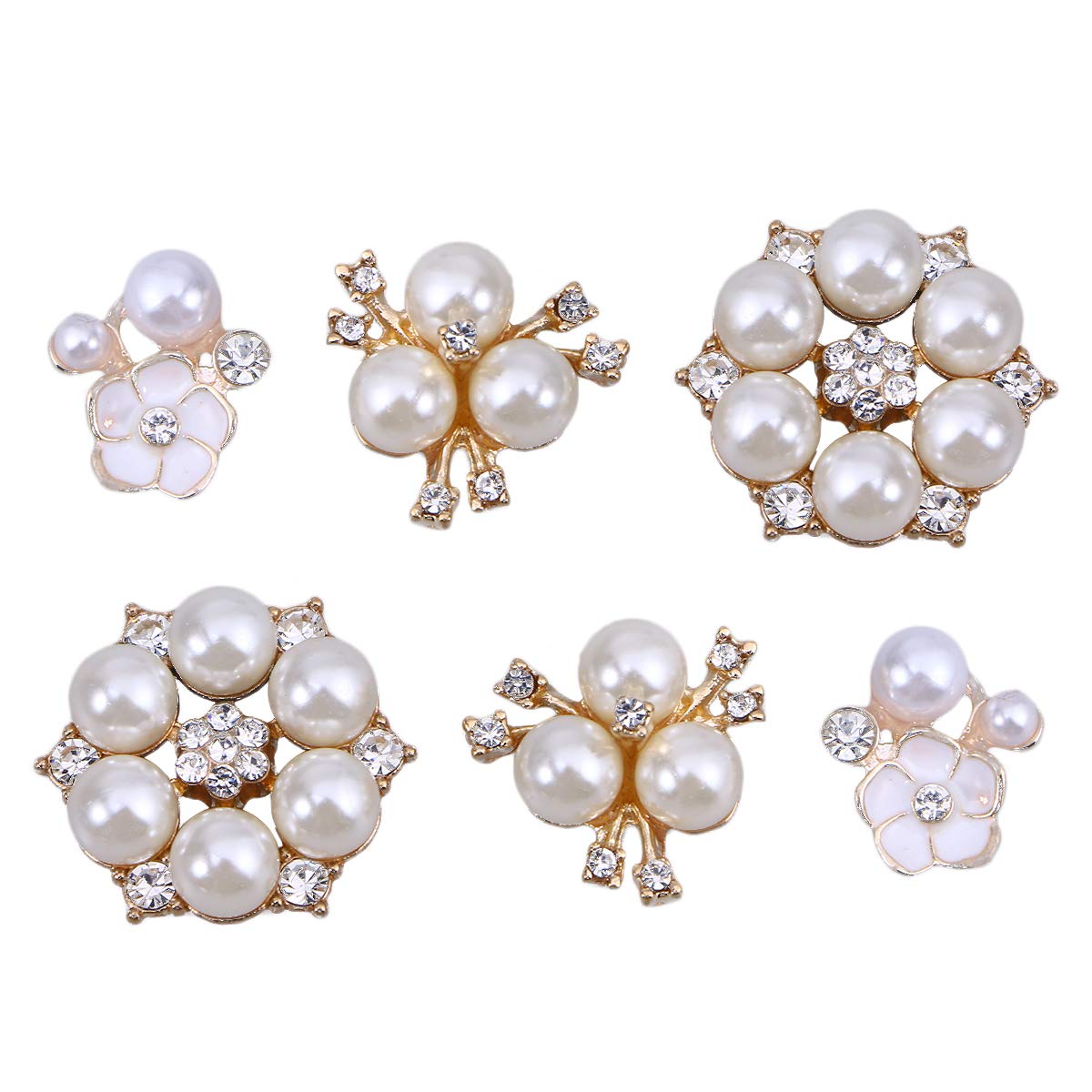 SUPVOX Rhinestone Pearl Hairpin Accessories 30Pcs Flatback Faux Flower Buttons for DIY Craft Wedding Party Decoration