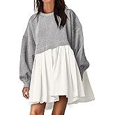 ANRABESS Women Sweatshirts Dress Oversized Long Sleeve Patchwork Casual Loose Pleated Pullover Mini Dress Fall Outfits 2025