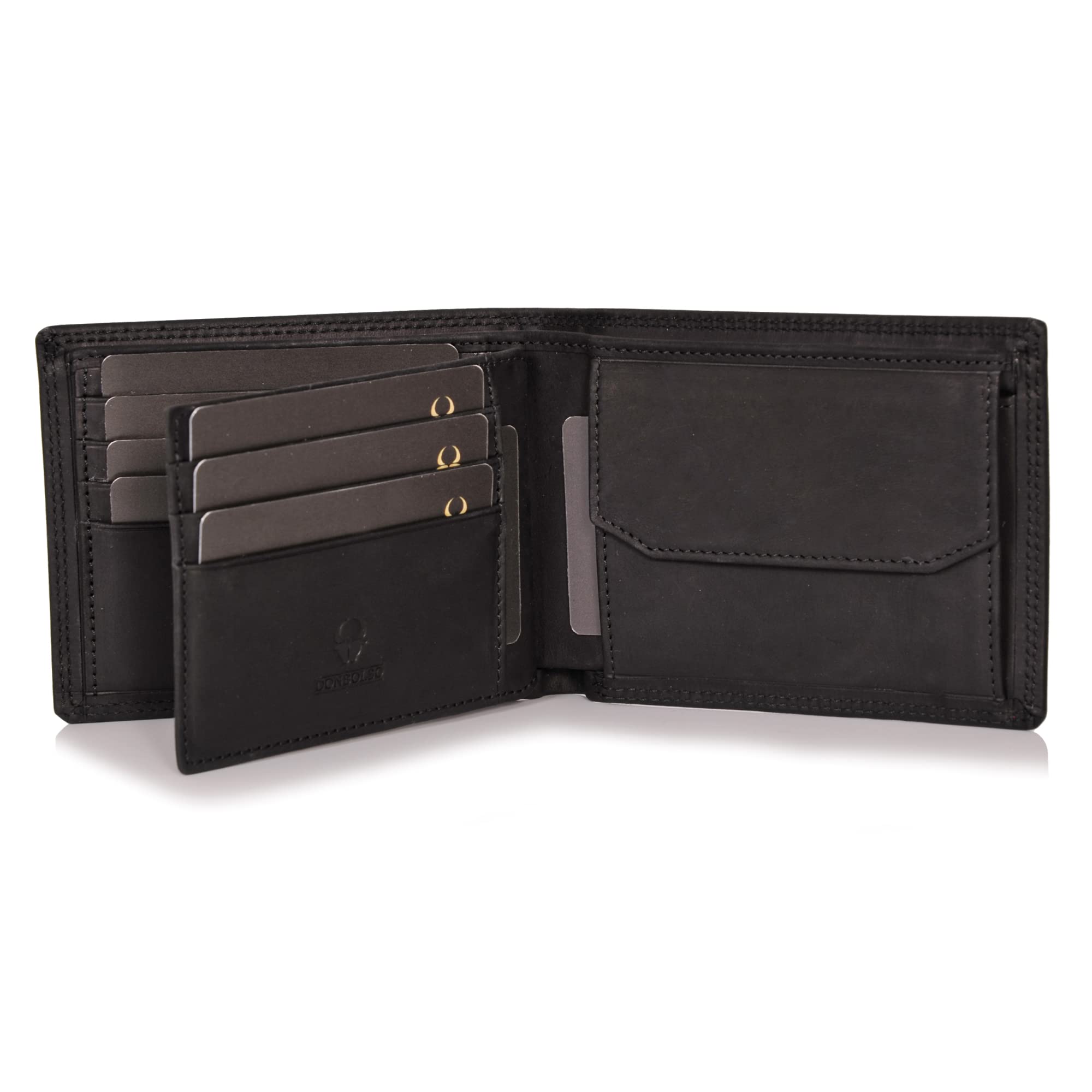 DONBOLSO Zurich I Large Leather Wallet for Men with RFID Protection I Classic Genuine Leather Design I Bifold Purse with Coin Pocket I Black Vintage