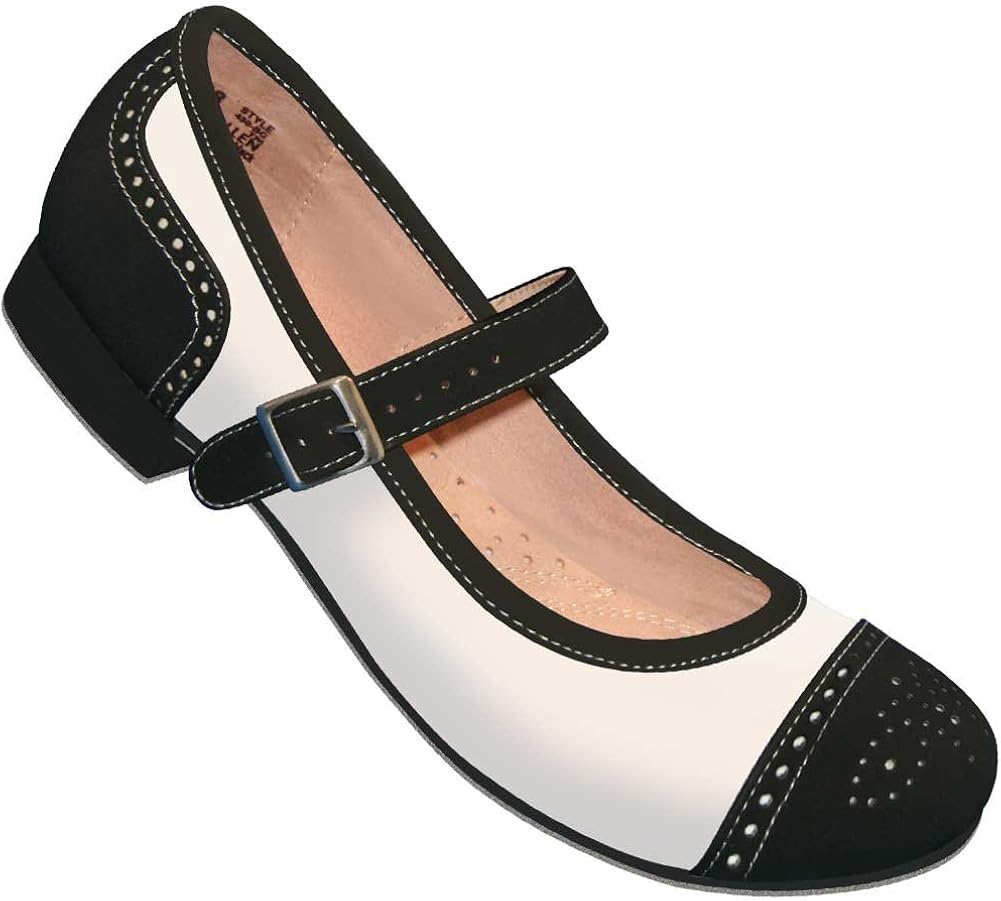 Aris Allen Black and Ivory Snub Toe Mary Jane