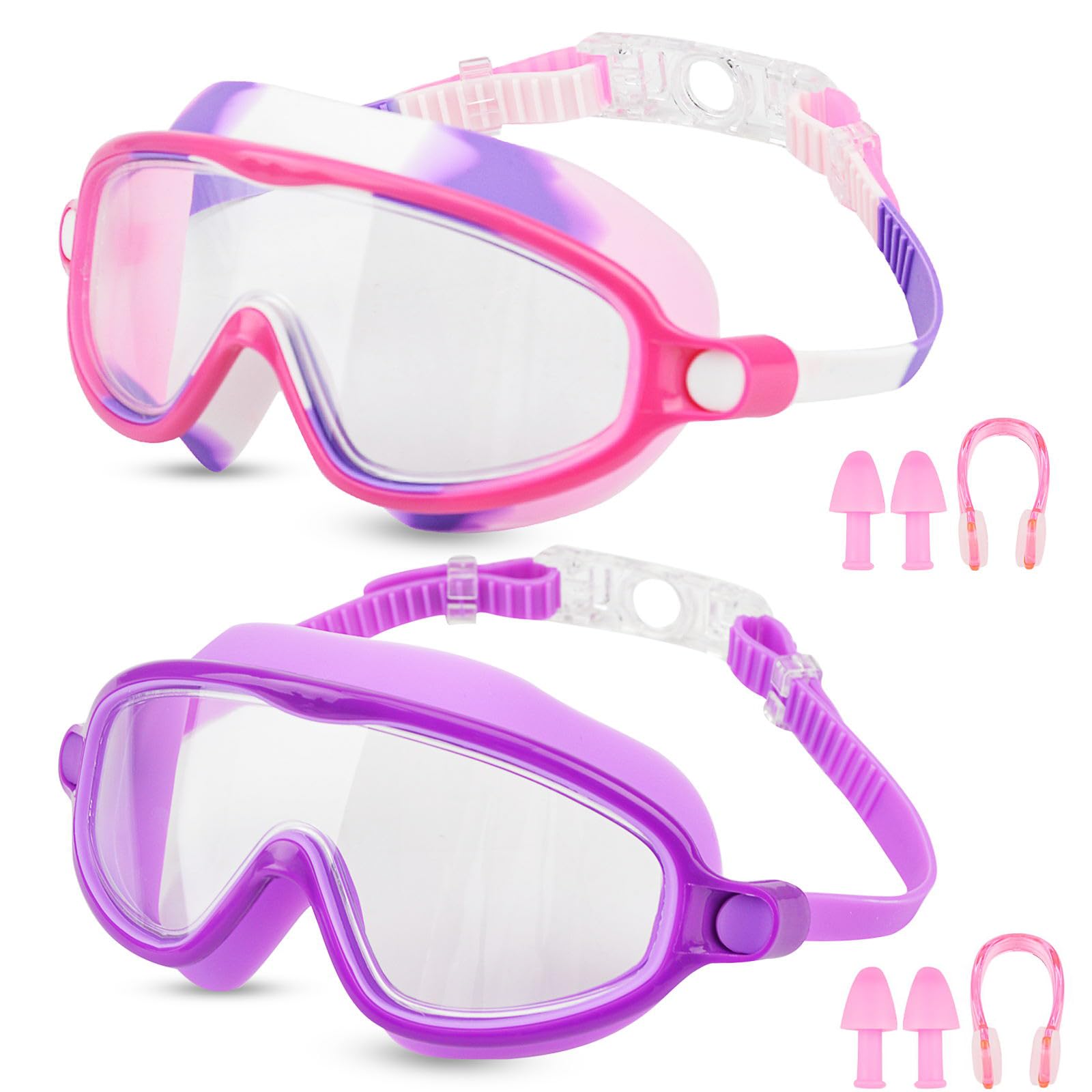 Moseem Kids Swimming Goggles, 2-Pack Boys Girls Swim Goggles for Children & Teens 3-15 Years, Anti-Fog Anti-UV, Clear Wide Vision, Waterproof
