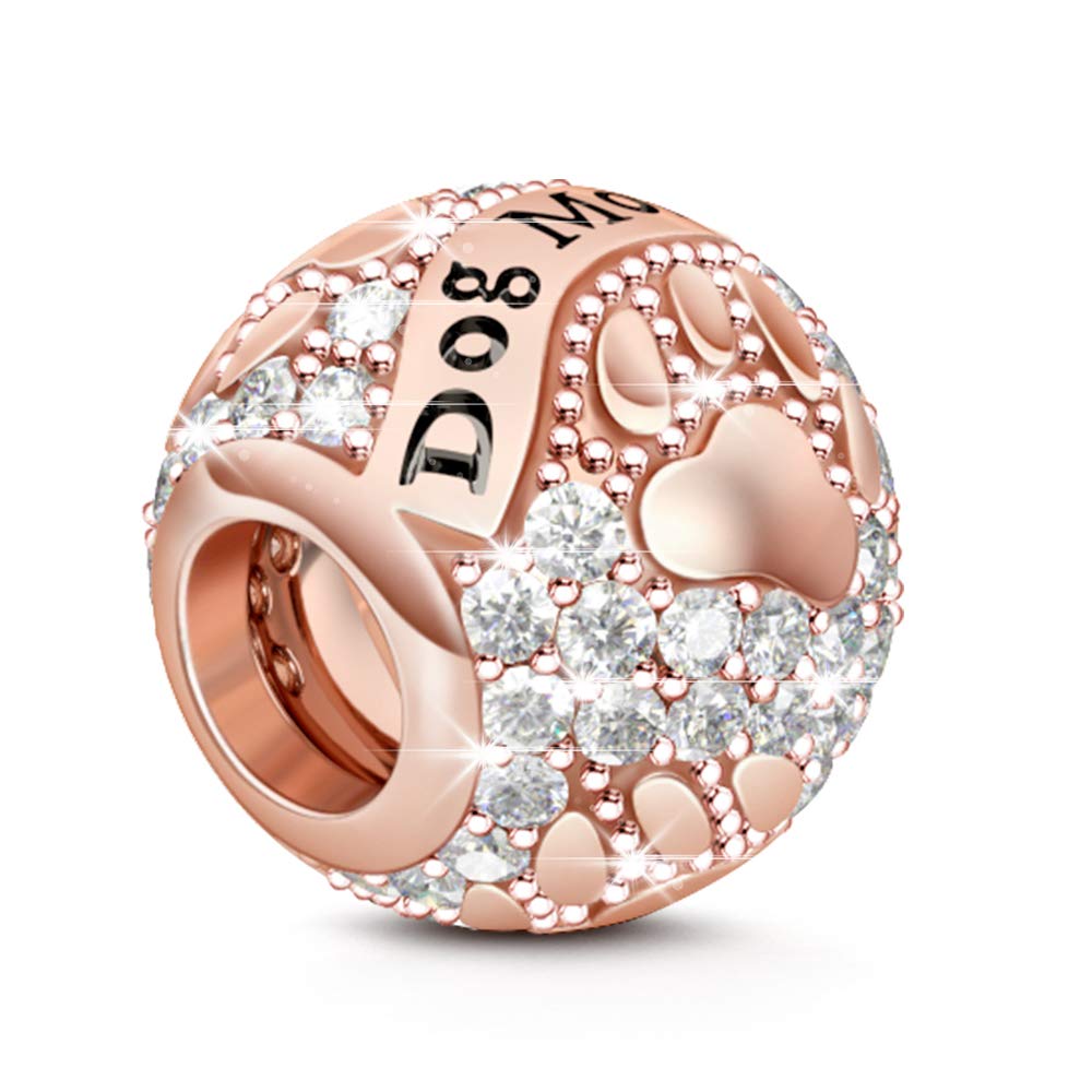 GNOCE Dog Mom Charms Bead 925 Sterling Silver Animal Rose Gold Beads Charms fit All Bracelets & Necklaces Jewelry Gift for Women Girls Who Like Dogs (1Dog Mom)