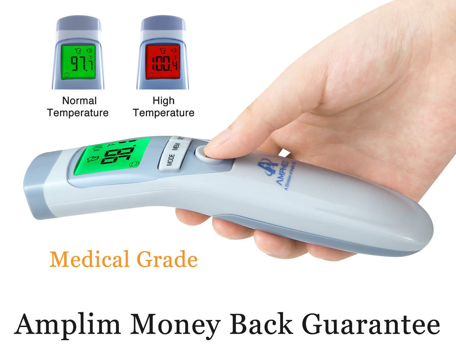 Amplim Non-Contact Touchless Infrared Digital Forehead Thermometer for Adults and Baby Hospital Medical Grade No Touch: Industrial & Scientific