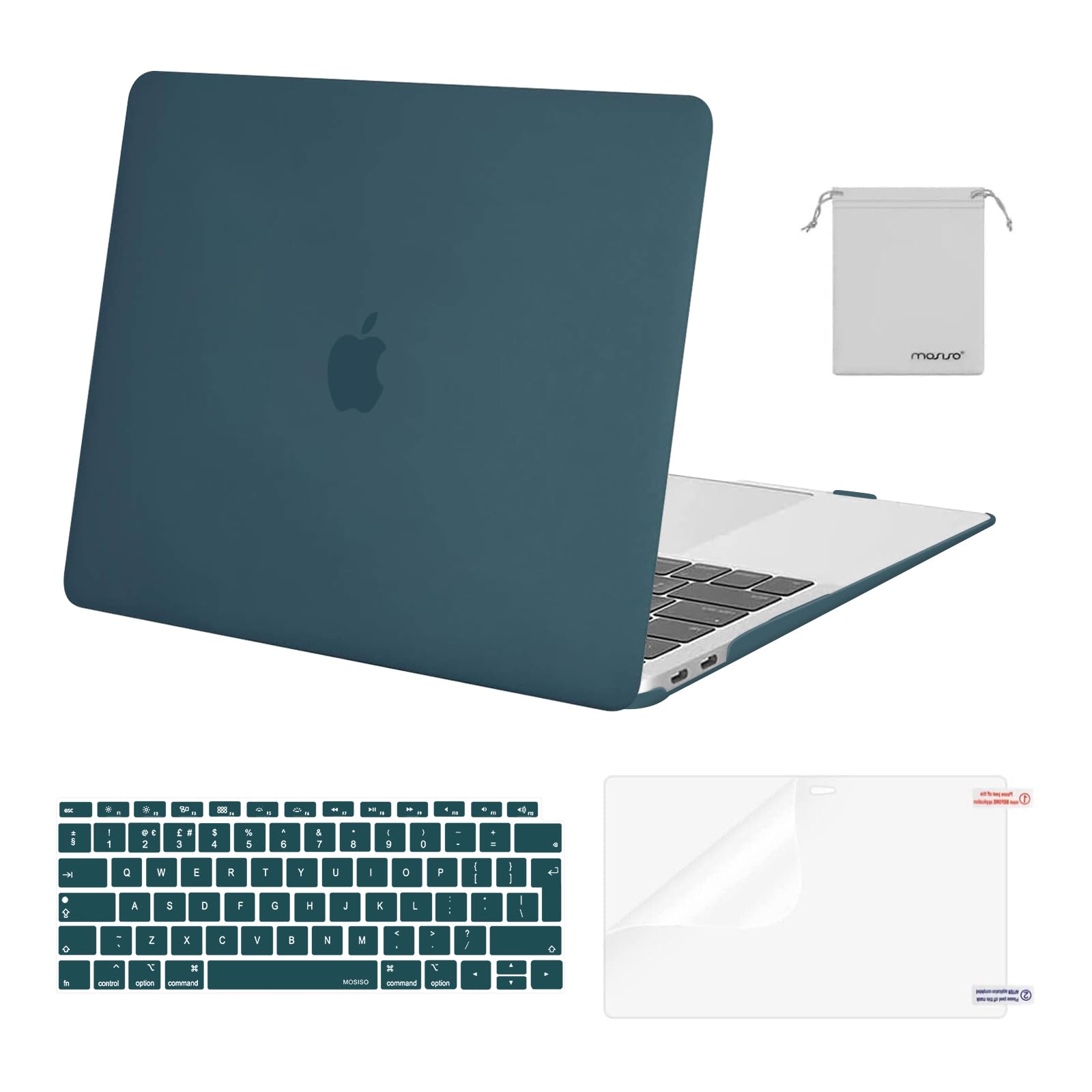MOSISO Compatible with MacBook Air 13 inch Case M1 2021 2020 2019 2018, Hard Shell for MacBook Air M1 Case 13.3 inch A2337 A2179 A1932 & Keyboard Cover & Screen Film & Storage Bag, Deep Teal