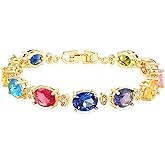 Watforsh Gold Charm Bracelet for Women with Colorful Crystal Tennis Bracelet Sparkly Gemstone Rainbow Colorful Bangles