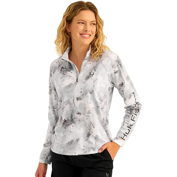 Sweat Capuche 1/4 Zip Huk Blanc/gris – Femme XL – Tenue Pêche Performance