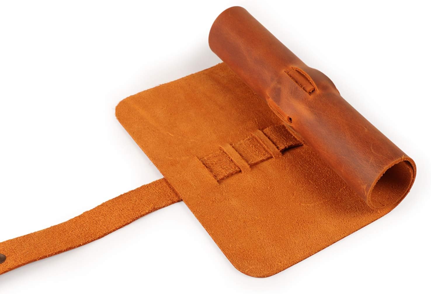 LONDO Genuine Leather Pen & Pencil Roll Case - 10 Slots - Classic Design - Cowhide Leder, Camel - Image 3