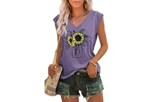 BINSHRE Sunflower Shirts for Women Flower Vintage Graphic Tees Casual Summer Faith Shirt Tops