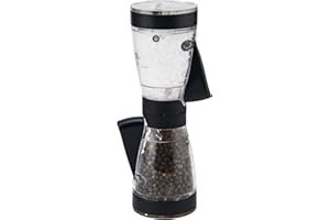 KAMENSTEIN One-Handed 2-in-a-1 Dual Salt and Pepper Grinder-Adjustable and Refillable, 8-Inch, Black
