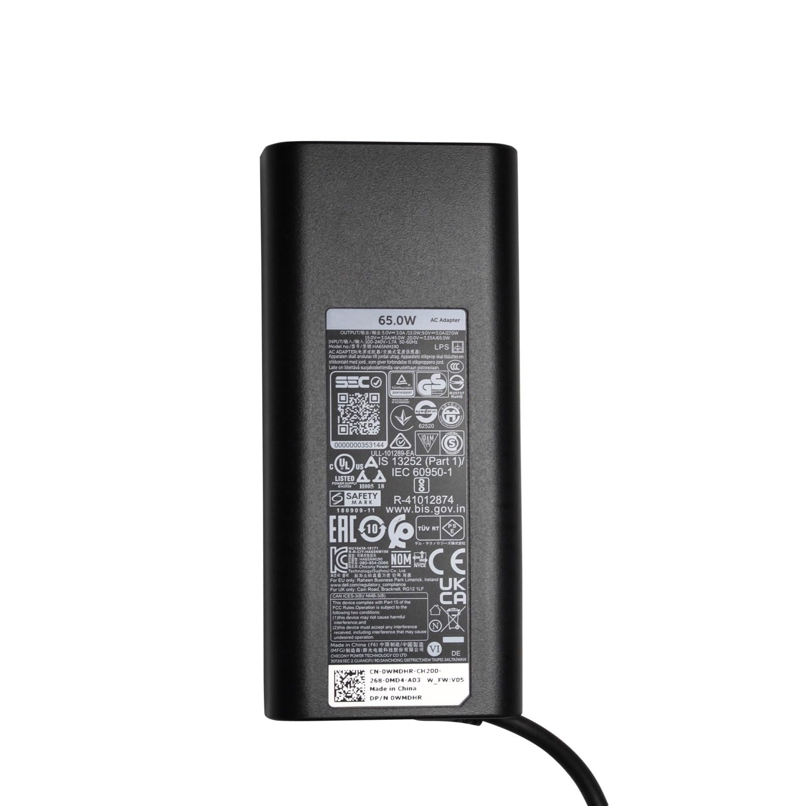 Dell USB-C New Chromebook 14 7410 2-in-1, 3380 5190, Venue 5855 5056, Latitude 3380 3390 5285 5289 5290 7212 7275 7289 7370 7389 7390,XPS 13 9305 9365 65W Power Adapter Charger PSU GJJYR, 0GJJYR