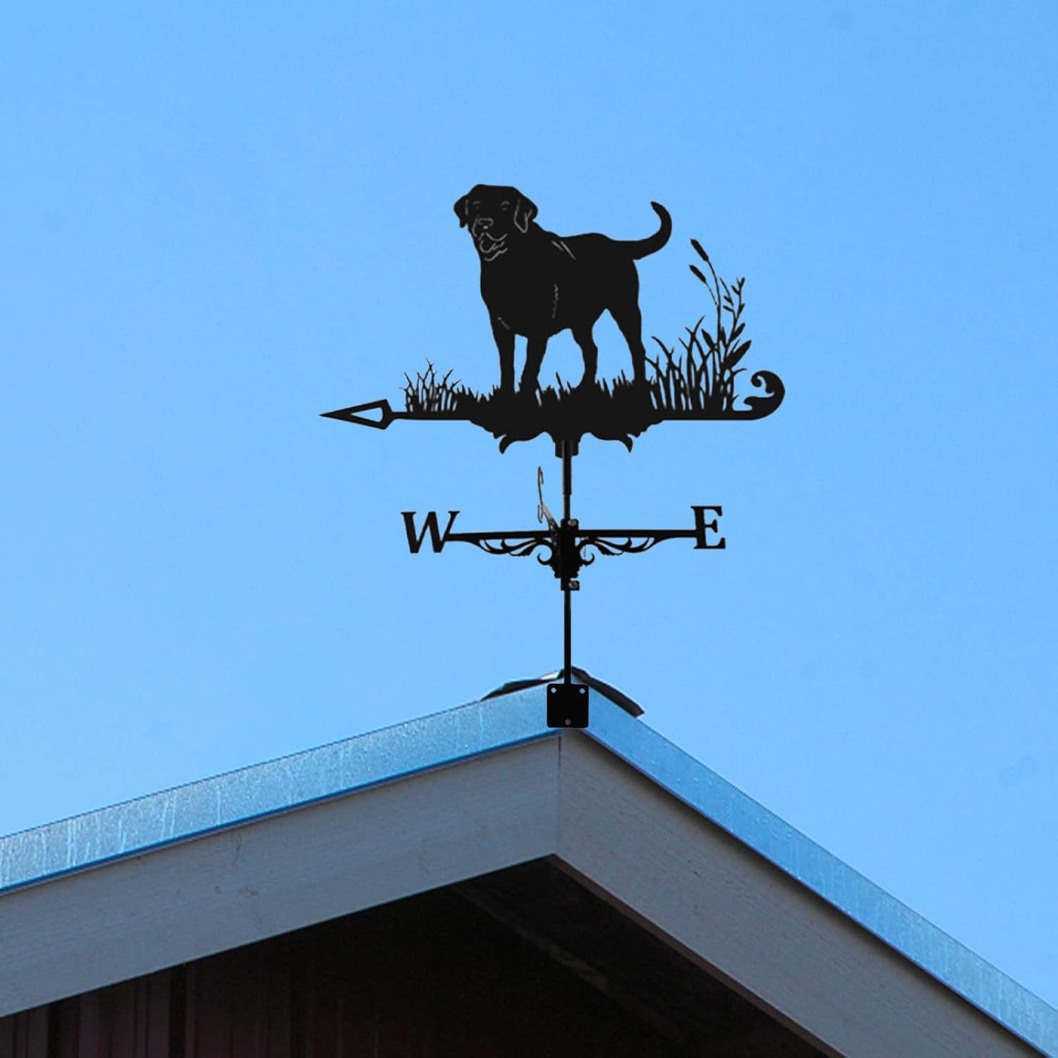 Weathervanes - Roof Weather Vane, Metal Weathervane Decoration, Black Weather Vane, Wind Direction Indicator Kit, Metal Bracket Weather Vane for Roof Garden, Home, Garden Sheds, Fence Posts, Pergola (Dog)