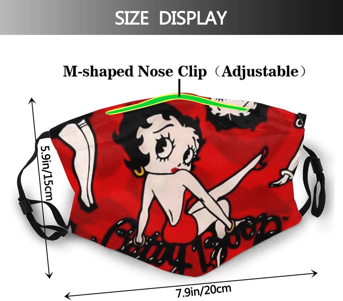 UV Protection Reusable Mouth Guard with Replaceable Filters, Betty Boop Anime Cartoon Dust Pollution Face Guard for Running Cycling with Adjustable Ear Loops - 10 Filter : Sports & Outdoors
