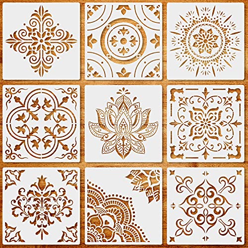 9 pack 12x12 inch large reusable stencil mandala stencil laser cut painting template for floor wall tile fabric furniture stencils painting pricepulse