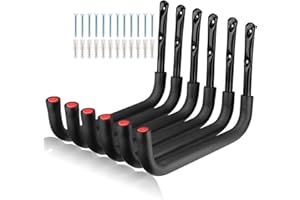 Naikozmo 6 Pack Kayak Storage Hooks, 15.5 Inch Wall Mount Canoe Hangers, Heavy Duty Snowboard Storage Rack Holds Up to 100lbs, Black+Red, 15.5Inches x 10.5''