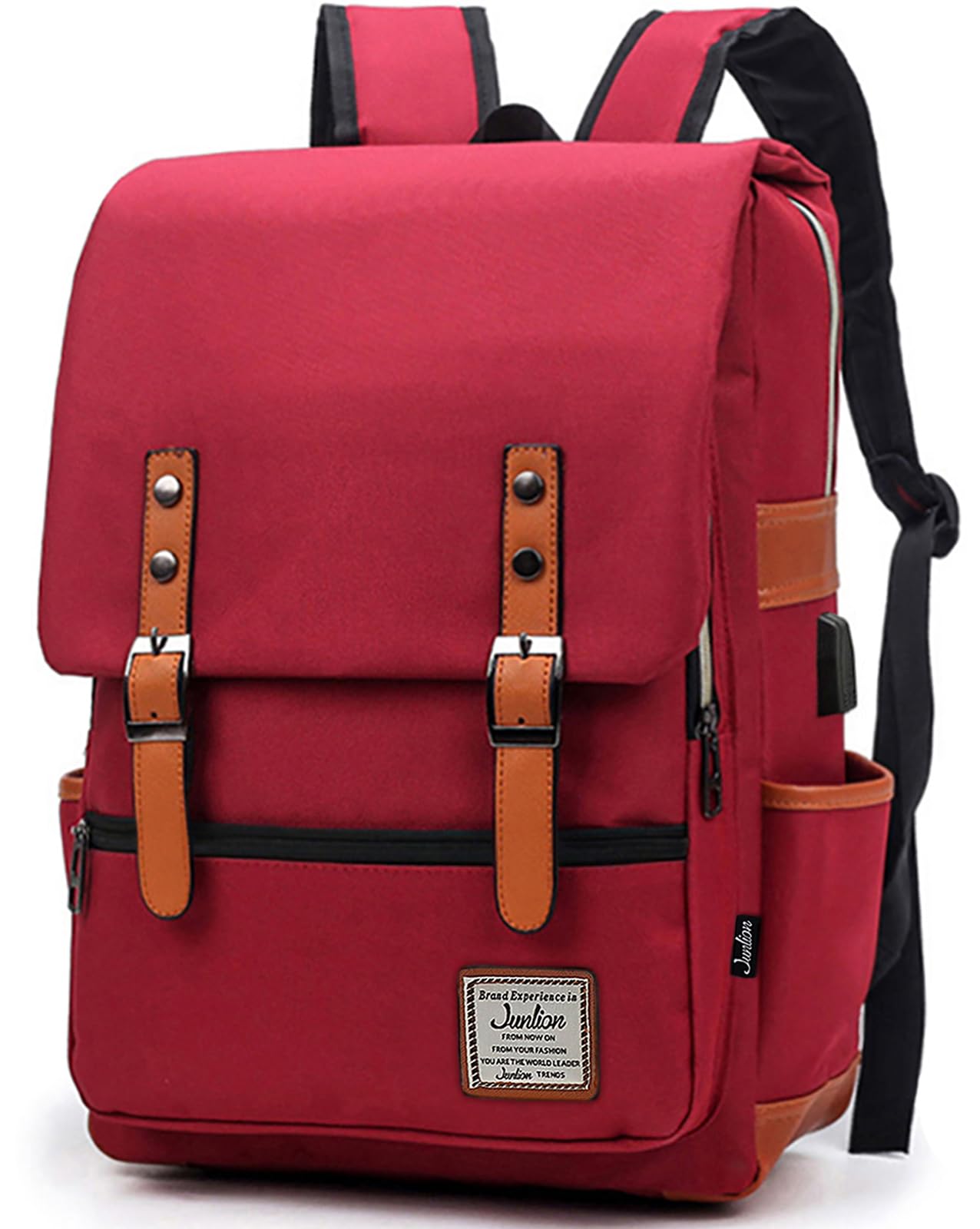 Junlion Unisex Business Laptop Backpack College Student School Bag Travel Rucksack Daypack with USB Charging Port Red