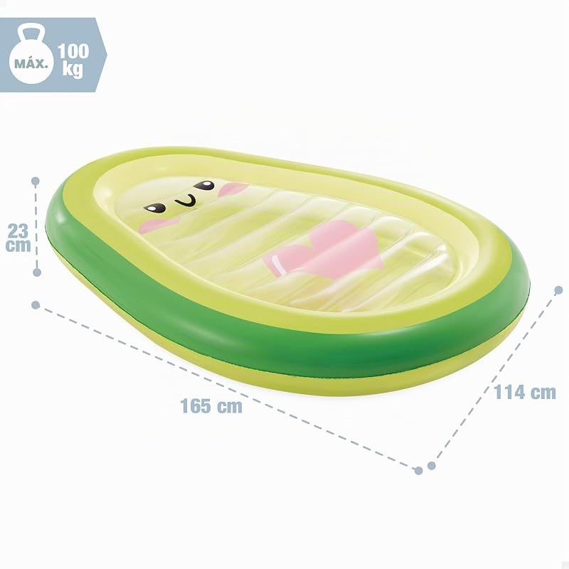 Tapete insuflável de abacate, 165x114 cm, para praia, para piscina, capacidade máxima para 1 pessoa, peso máximo 100 kg, +14 anos (58739)