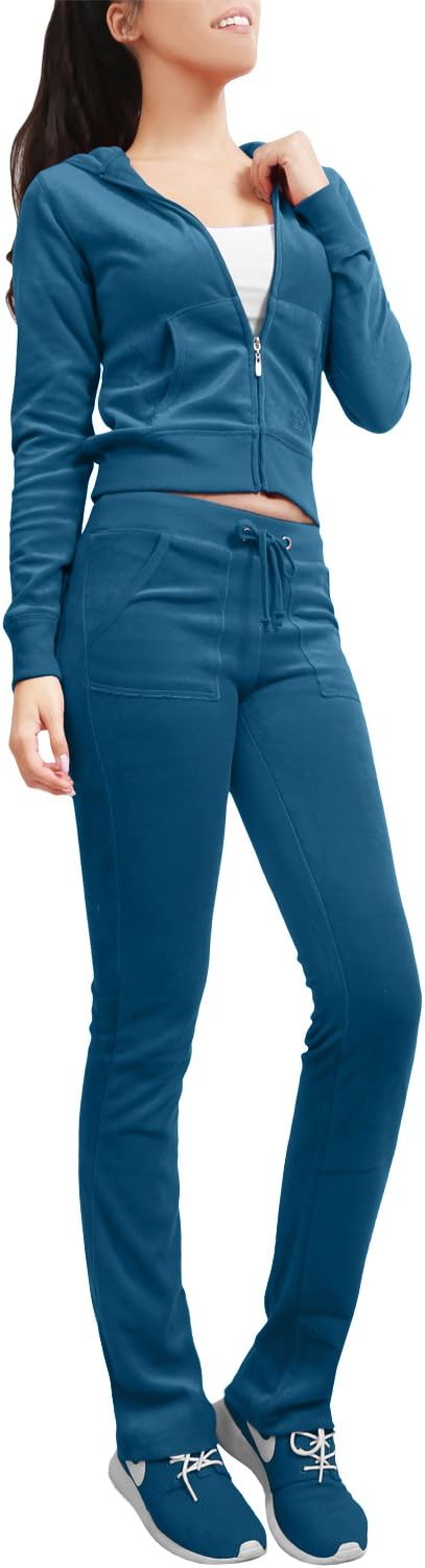 NE PEOPLE Womens Casual Basic Velour Zip Up Hoodie Sweatsuit Tracksuit Set S-3XL