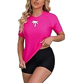 Halcurt Women's Built in Bra Rash Guard UPF 50 Two Piece Swimsuit Shirt and Board Shorts