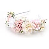 PoshMyra Pink White Flower Crown Hairband for Baby Girls Birthday Party Princess Floral Headband for Little Bridesmaids Wedding Photo Prop
