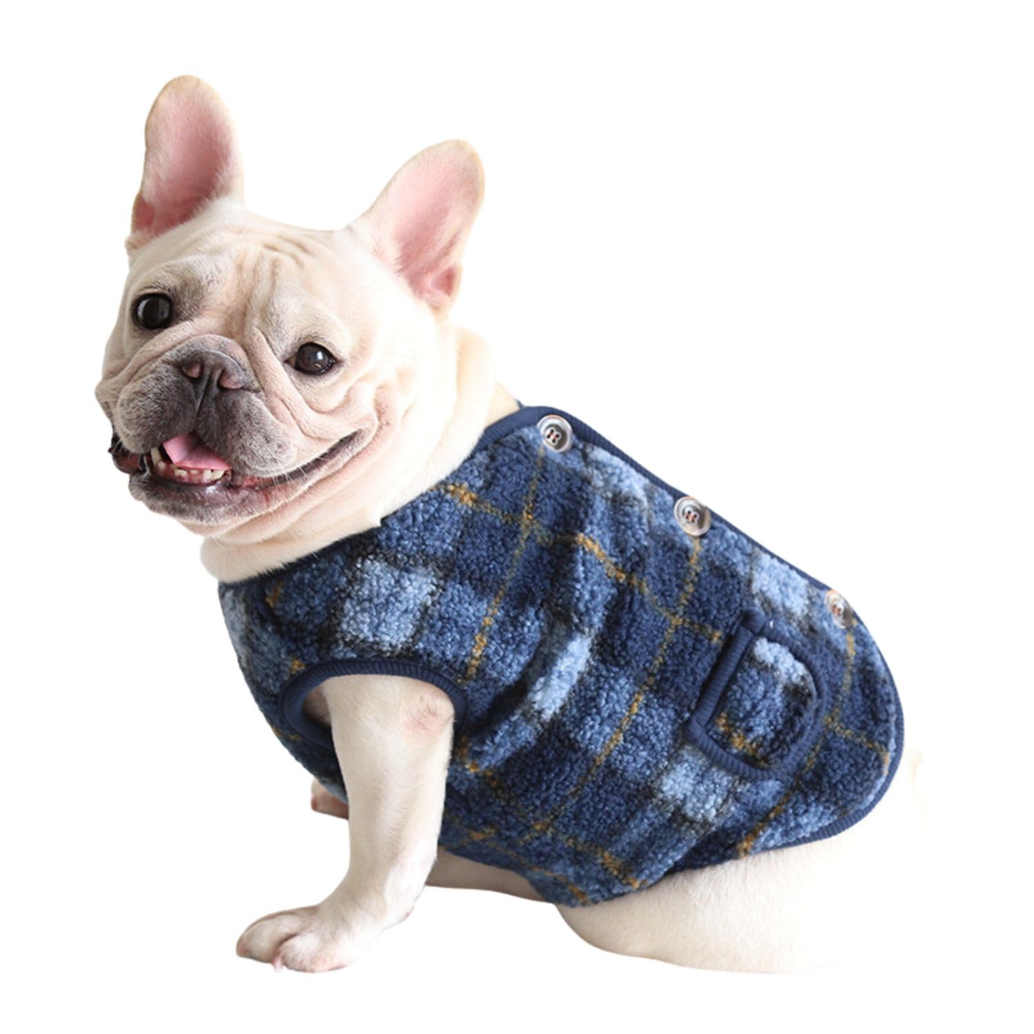 BT Bear Fat Dog Clothes,Dog Big Chest Polar Fleece Pet Winter Warm Coat Jacket for Cats Small Dogs Medium Dogs Pug French Bulldog (M,Dark Blue)