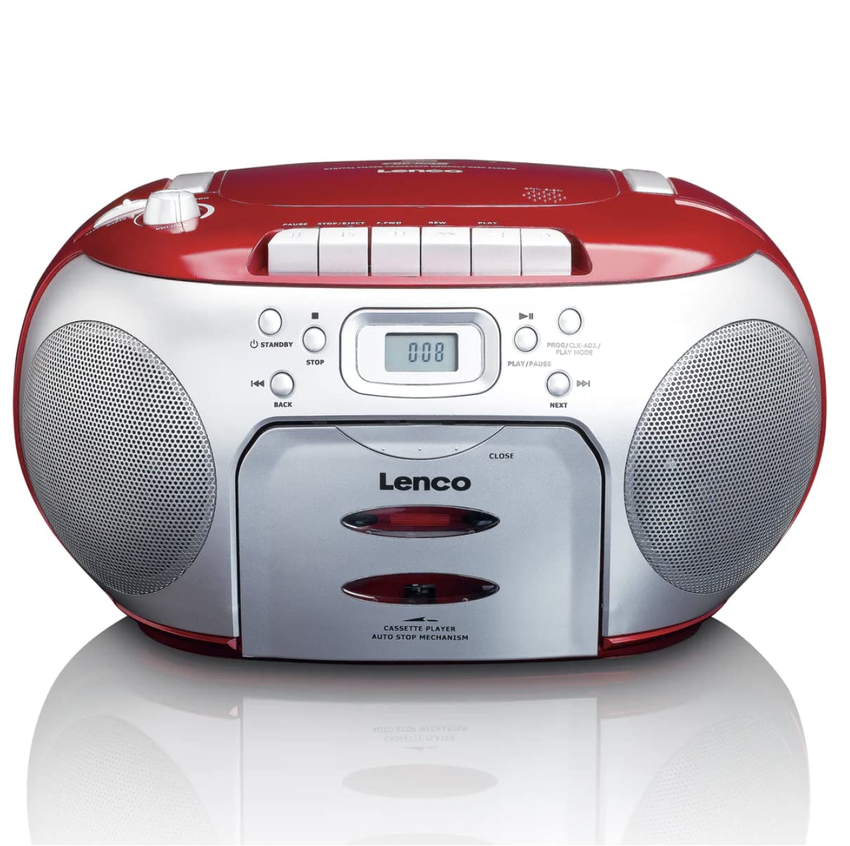 Lenco SCD-420 Portable Stereo with FM Radio, CD and Cassette Player - Red