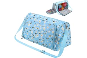 AMBESTAR Yarn Bag with Holes for Crochet, Traveling Yarn Storage Organizer Crochet Bag and Tote for Crochet Supplies, Store H