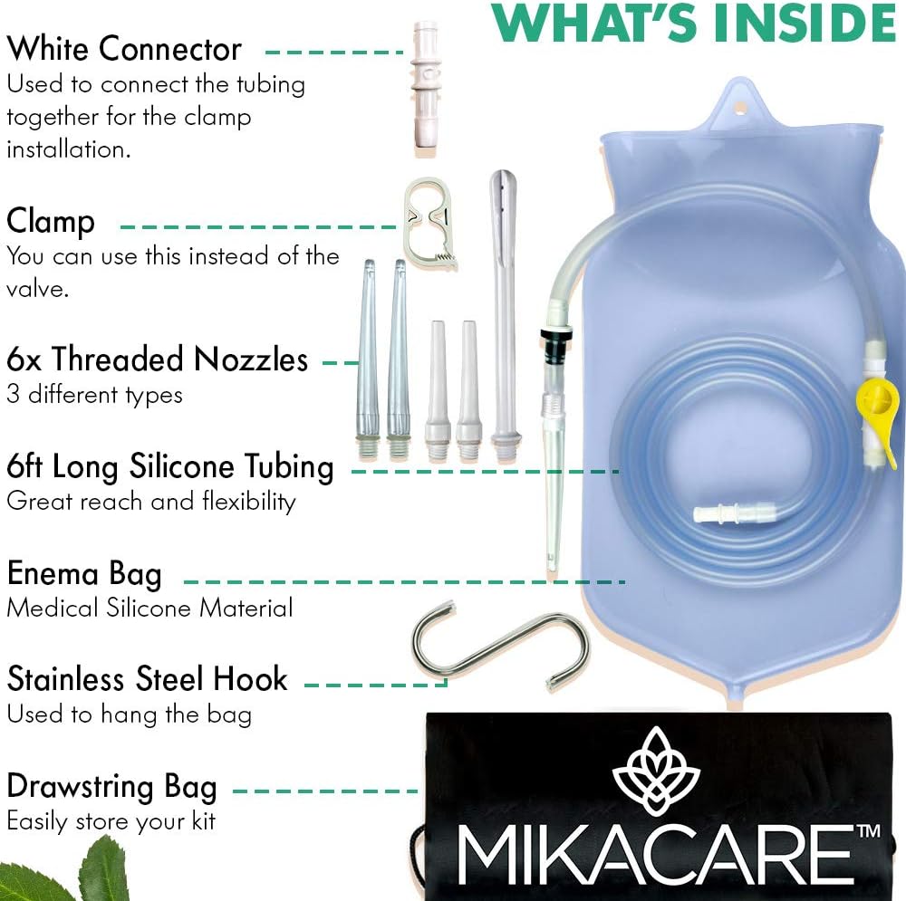 Mikacare Enema Bag Kit Clear Non-Toxic Silicone. for Coffee and Water Colon Cleanse. 6 Foot Long Hose, BPA and Phthalates Free 2 Quart: Health & Personal Care
