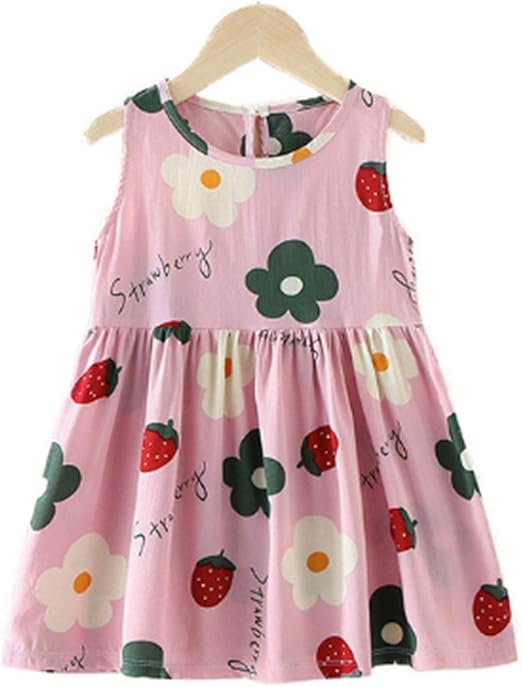 Amazon Mexiaoyou キッズ服 ワンピース 女の子 袖なし チュニックワンピース 夏 春 チェック 総柄 可愛い プリンセススカート 子ども 通学 通園 普段着 お姫様 色 Strawberry Flower サイズ 130 ワンピース チュニック 通販