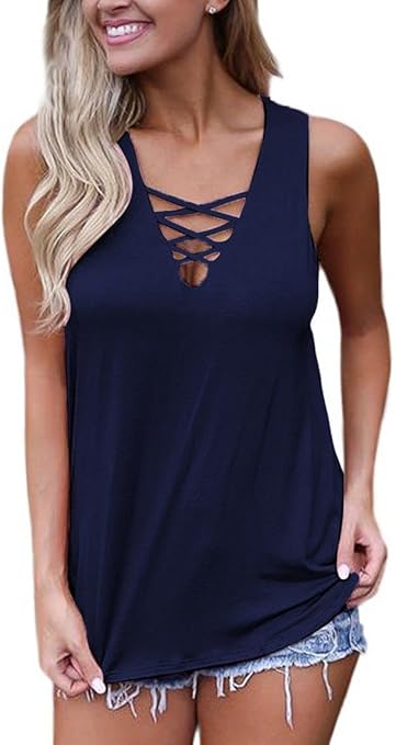 Sipaya Summer Tank Tops for Women Flowy Tops Sleeveless Shirts Camisole Blue XL