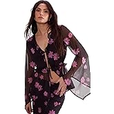 Nasty Gal Womens Ditsy Chiffon Ruffle Tie Front Fluted Sleeve Top