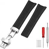 25mm Rubber Watch Band, compatible with Patek Philippe Nautilus Blue Black | compatible with Nautilus 5711 5712 5726 5980 316L Deployment Buckle Durable Adjustable Rubber Strap Replacement