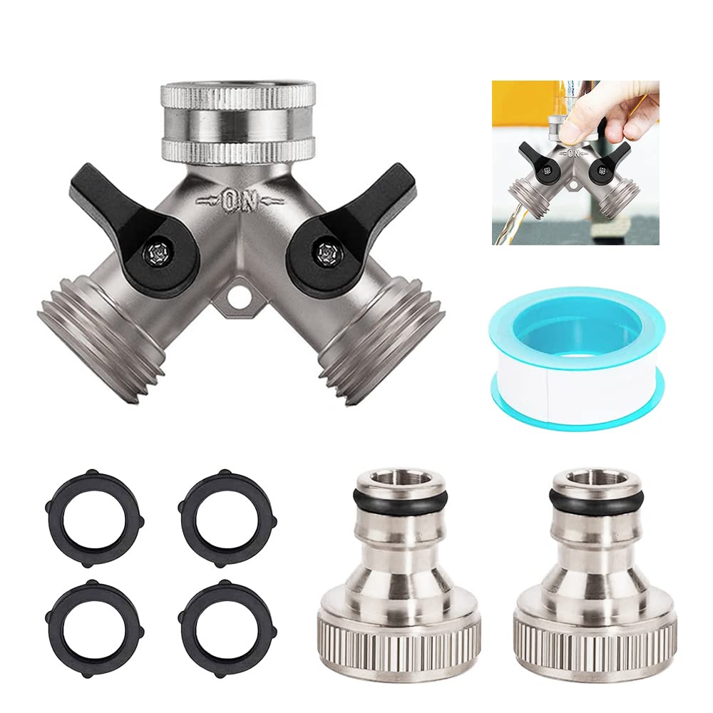 Two Way Hose Tap Connector, 2 Way Distributor for Garden Tap, Brass Irrigation Hose Splitter, 3/4 Y Distributor, Double Outlet Garden Tap (A)