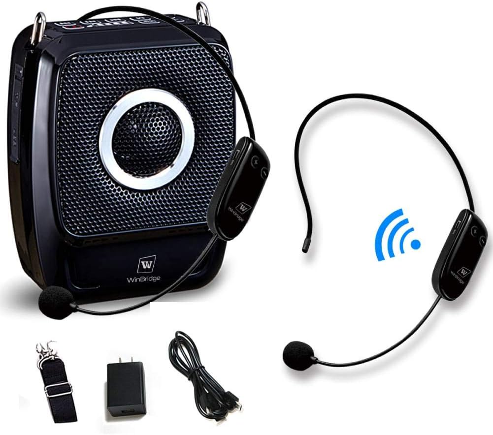 25W Wireless Voice Amplifier with UHF Headset Microphones, Portable PA