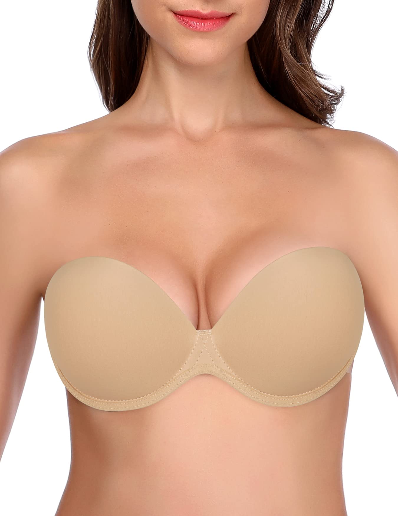 Photo 1 of JOATEAY Strapless Backless Bra for Big Busted Women Sticky Invisible Underwire Bra Push Up Padded(Nude,B)
